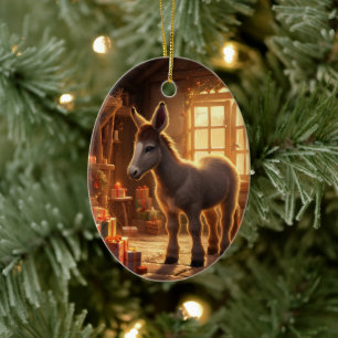 Baby Donkey Family Ornament, Donkey Lovers Gifts Ceramic Ornament