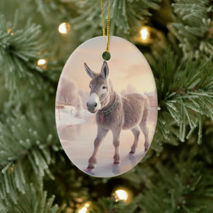 Baby Donkey Family Ornament, Donkey Lovers Gifts Ceramic Ornament