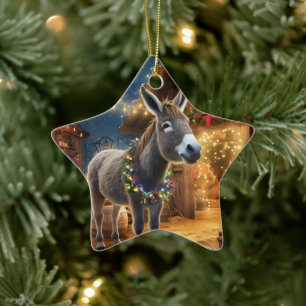 Baby Donkey Family Ornament, Donkey Lovers Gifts Ceramic Ornament