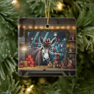 Baby Donkey Family Ornament, Donkey Lovers Gifts Ceramic Ornament