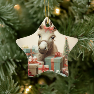 Baby Donkey Family Ornament, Donkey Lovers Gifts Ceramic Ornament