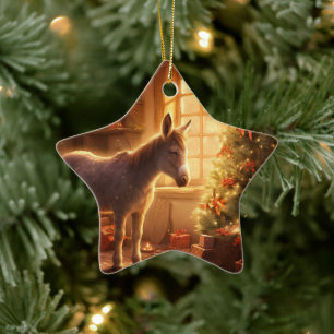 Baby Donkey Family Ornament, Donkey Lovers Gifts Ceramic Ornament