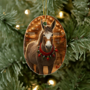 Baby Donkey Family Ornament, Donkey Lovers Gifts Ceramic Ornament