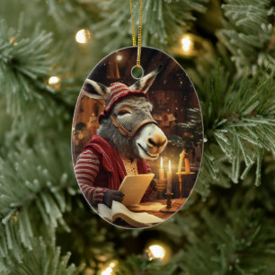 Baby Donkey Family Ornament, Donkey Lovers Gifts Ceramic Ornament