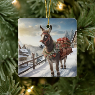 Baby Donkey Family Ornament, Donkey Lovers Gifts Ceramic Ornament