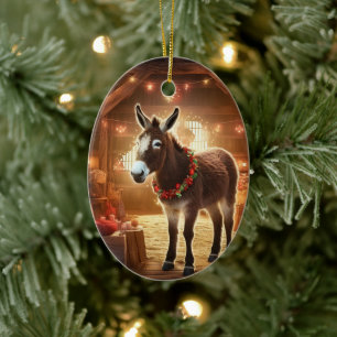 Baby Donkey Family Ornament, Donkey Lovers Gifts Ceramic Ornament