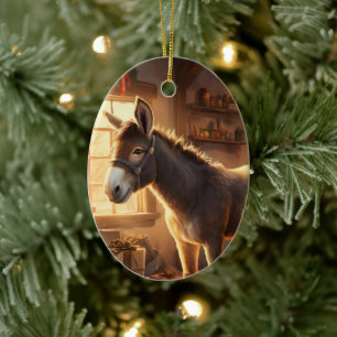 Baby Donkey Family Ornament, Donkey Lovers Gifts Ceramic Ornament
