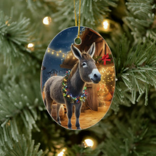 Baby Donkey Family Ornament, Donkey Lovers Gifts Ceramic Ornament