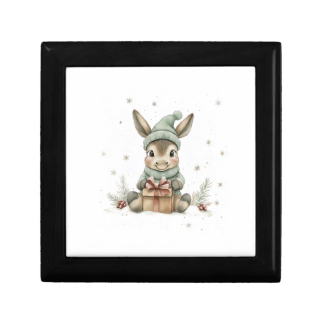 Baby Donkey in Winter Santa Hat Gift 4 Gift Box (Front)