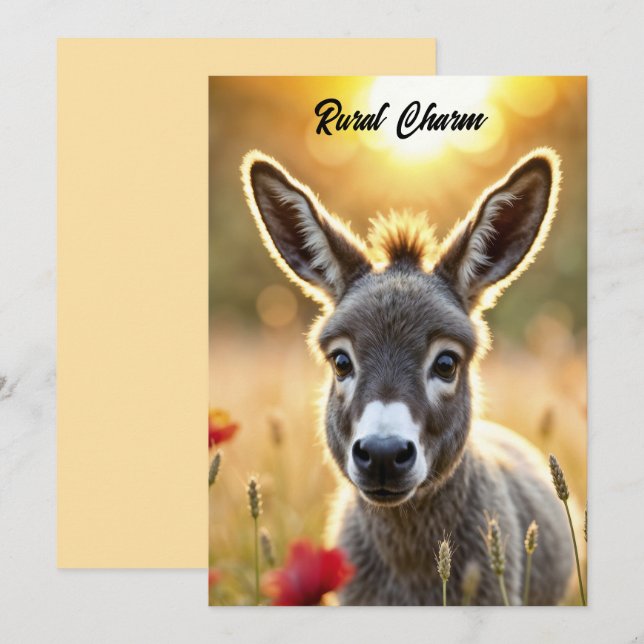 Baby donkey peaceful nature red poppies field invitation (Front/Back)