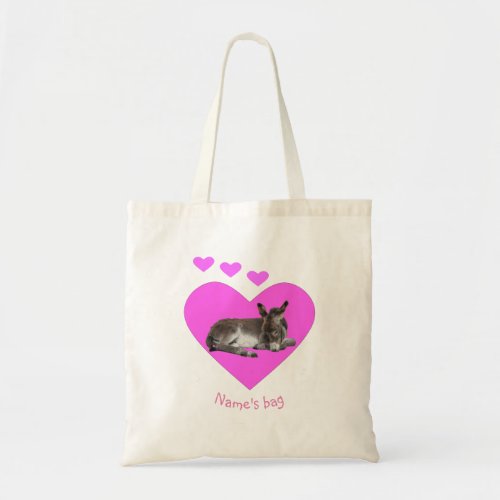 Baby Donkey with Pink Hearts Tote Bag
