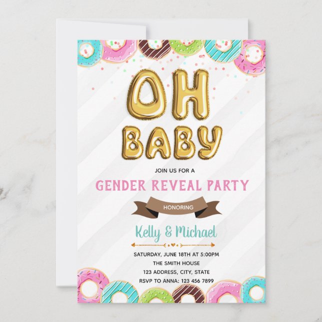 Baby Donut gender reveal party invitation (Front)