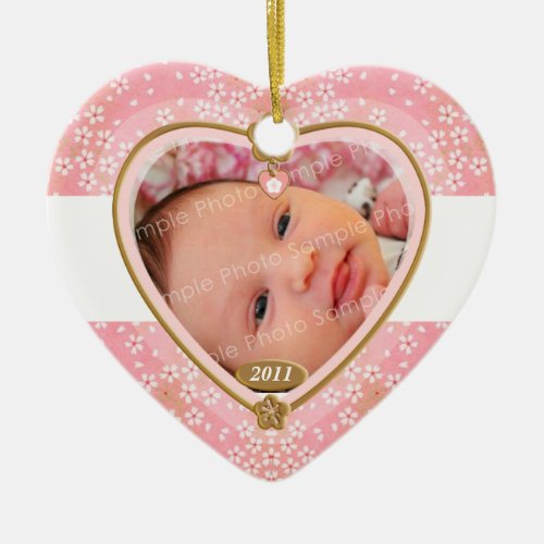 Baby Double Sided Photo Heart Frame Ceramic Ornament