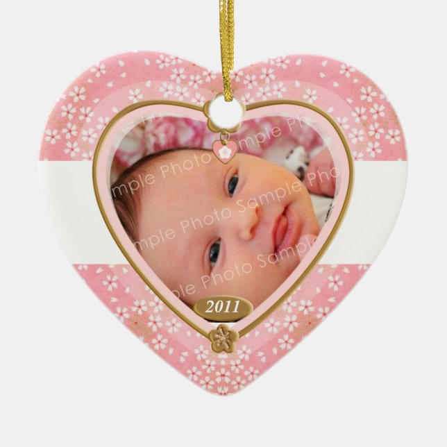Baby Double Sided Photo Heart Frame Ceramic Ornament (Front)