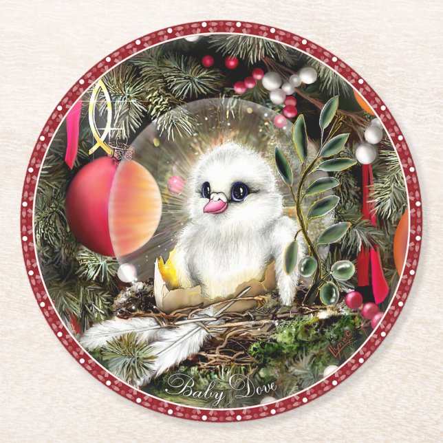 Baby Dove Round Paper Coaster (Front)