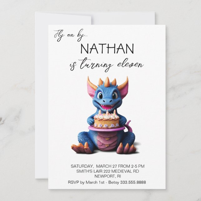 *~* Baby Dragon AP88 Cake Photo Birthday Party Invitation (Front)