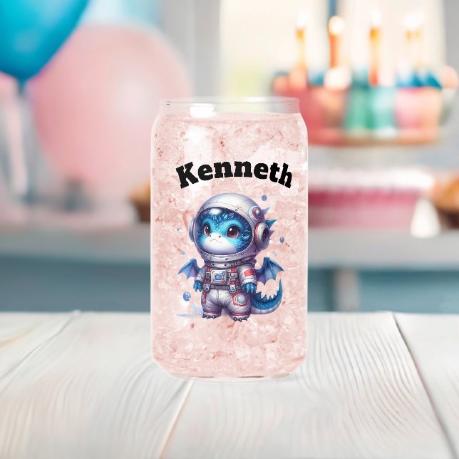 Baby dragon astronaut in snowy land can glass (Insitu (Baby Shower))