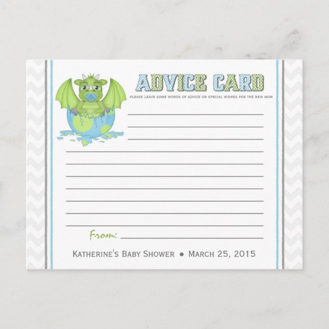 Baby Dragon Baby Shower Advice Card (Front)