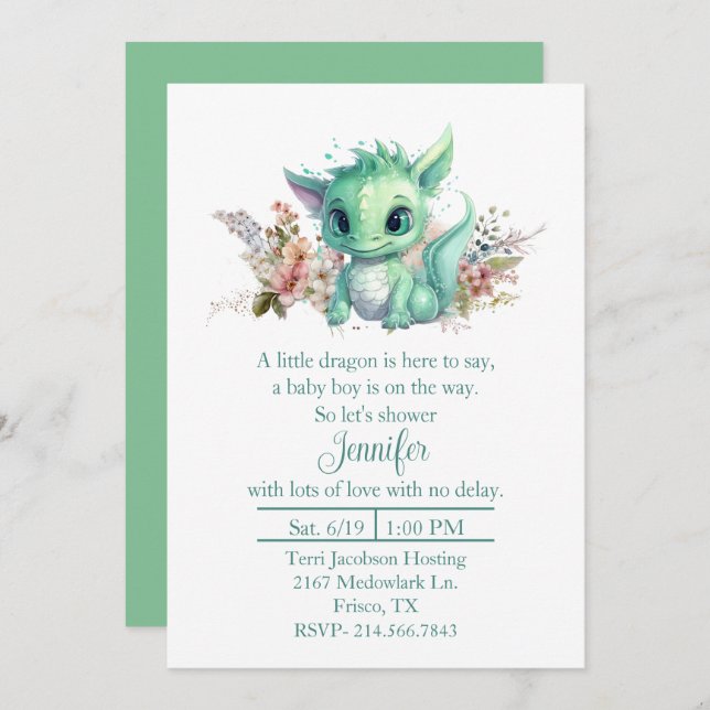 Baby Dragon Baby Shower Invitation (Front/Back)