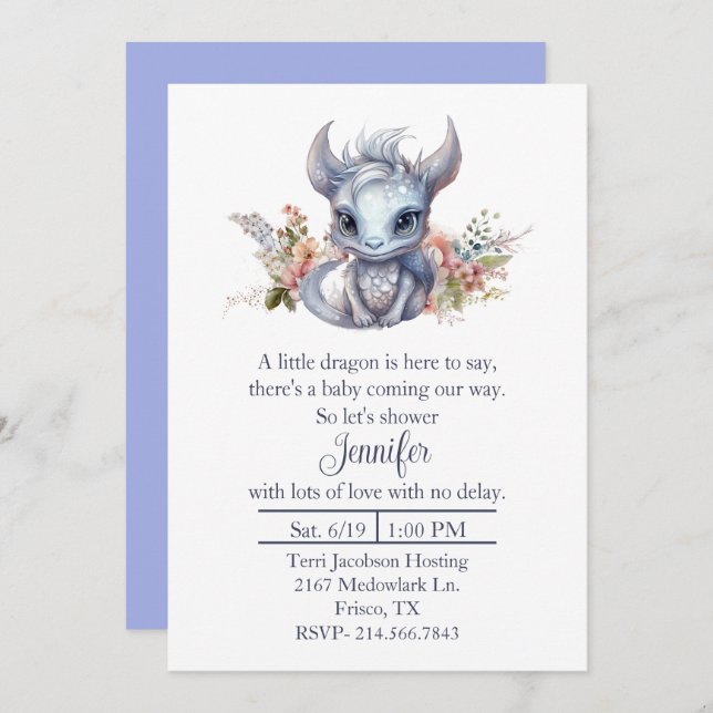 Baby Dragon Baby Shower Invitation (Front/Back)