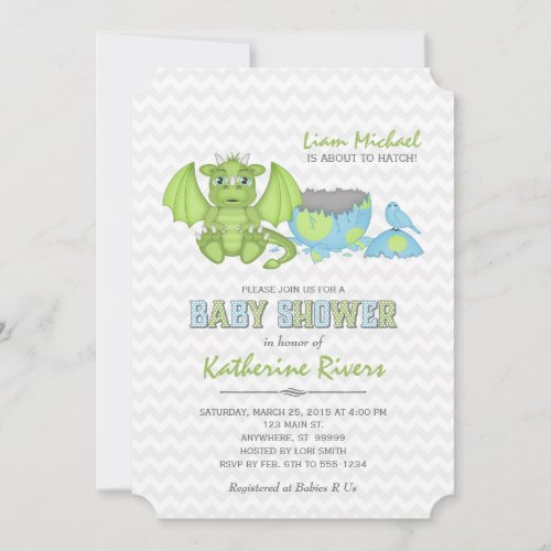 Baby Dragon Baby Shower Invitation Green Blue Gray