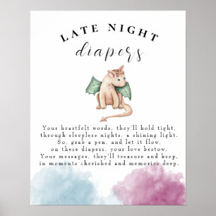 Baby Dragon Baby Shower Late Night Diapers Game Poster