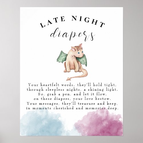 Baby Dragon Baby Shower Late Night Diapers Game  Poster