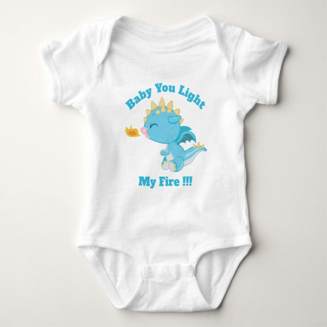 Baby Dragon Baby You Light My Fire Boy Blue Baby Bodysuit (Front)