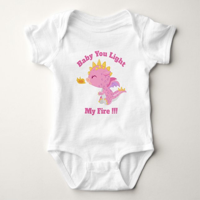 Baby Dragon Baby You Light My Fire Girl Pink Bodysuit (Front)