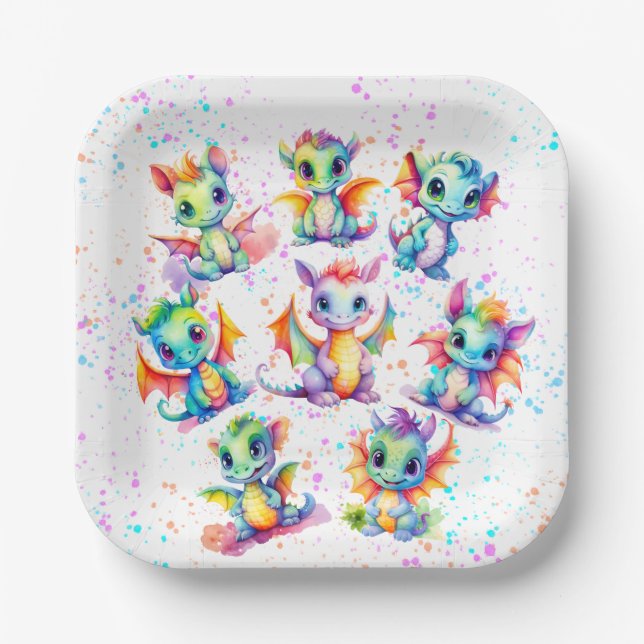 Baby Dragon Birthday Party Paper Plates (Front)