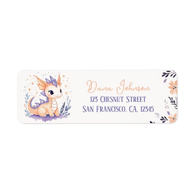 Baby Dragon Boho Floral Design - Return Address Label (Front)