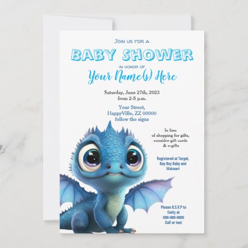 Baby Dragon Boy Shower Cute Invitation