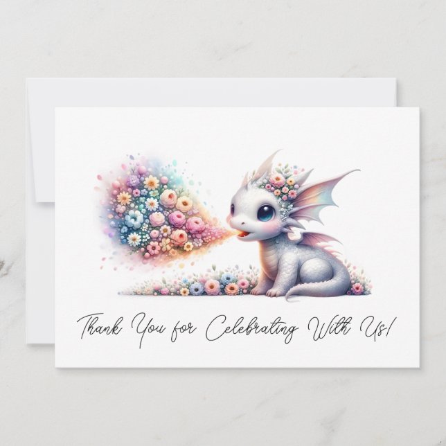 Baby Dragon Breathing Floral Fire Thank You (Front)