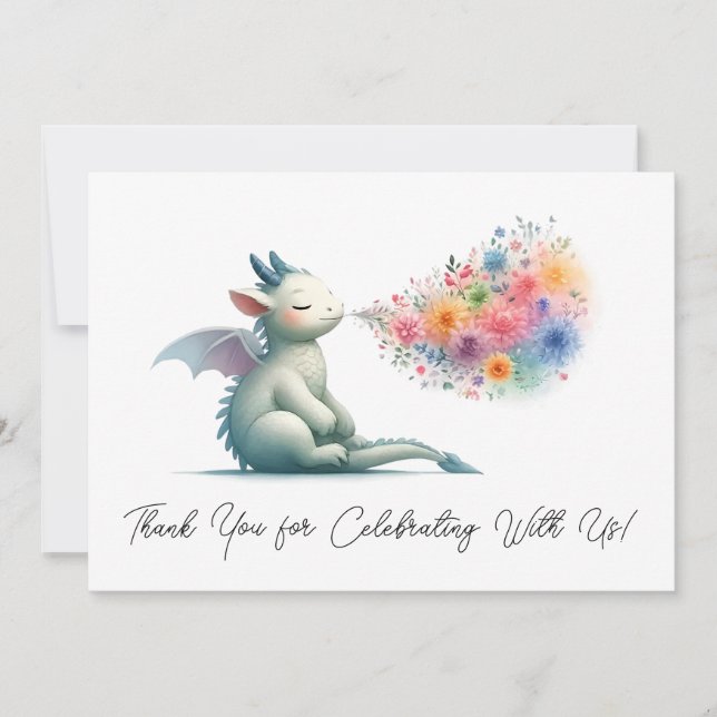 Baby Dragon Breathing Floral Fire Thank You (Front)
