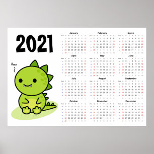 Baby dragon Calendar 2021 Poster - Sunday start