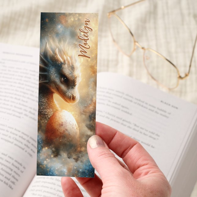 Baby Dragon Cosmic Egg Space Personalized Bookmarks (Hand)