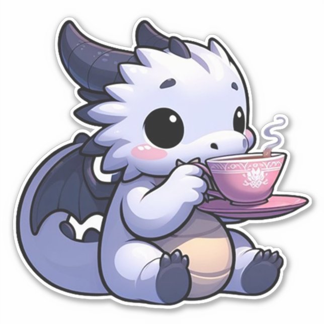 Baby Dragon drinking tea Sticker (Front)