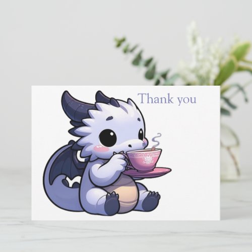 Baby Dragon drinking tea Thank You Card