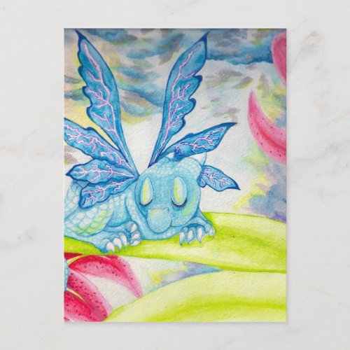 Baby Dragon Fairy blue lightning flower storm lily Postcard