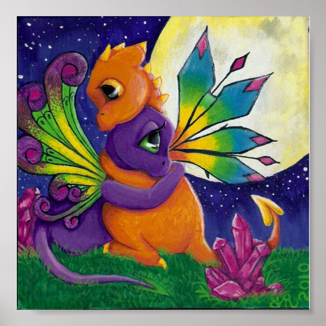 baby dragon fairy hug couple cuddle night love poster (Front)