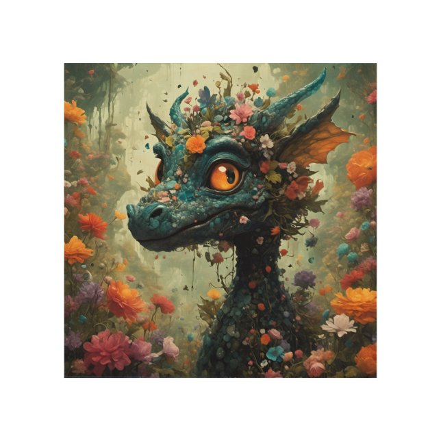 Baby Dragon Fantasy Wood Wall Art (Front)