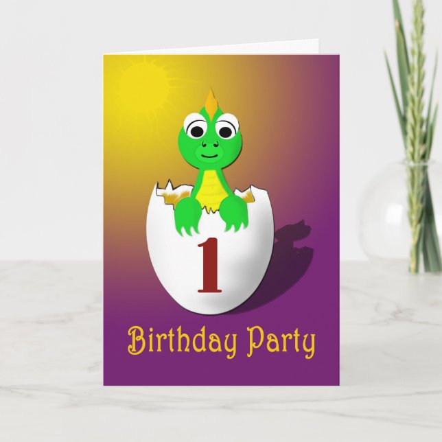 Baby Dragon first birthday party invitation (Front)