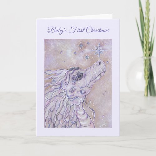 Baby dragon first Christmas card by Renee Lavoie