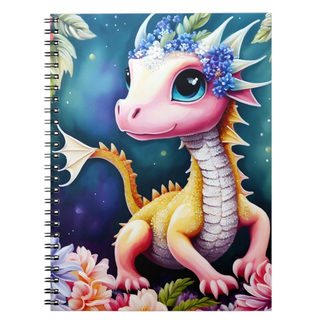 Baby Dragon Floral Space Portrait Notebook (Front)