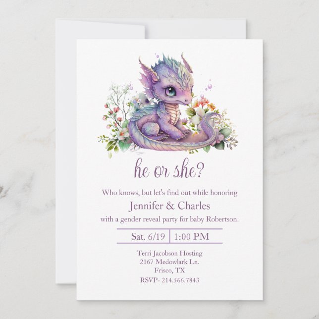 Baby Dragon Gender Reveal Party Invitation (Front)