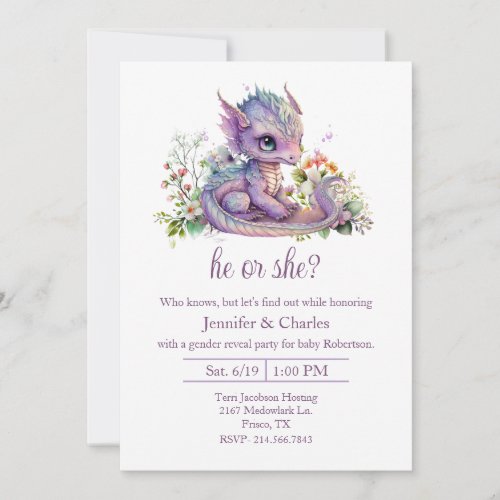Baby Dragon Gender Reveal Party Invitation