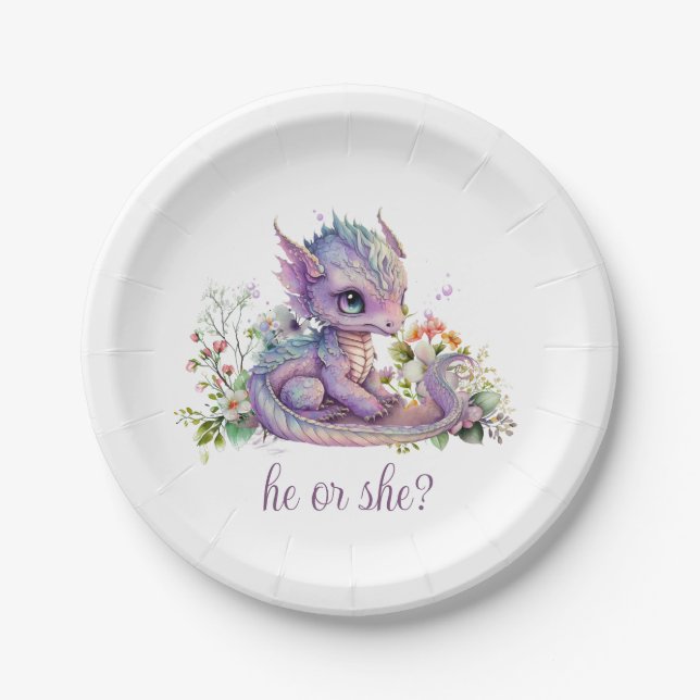 Baby Dragon Gender Reveal Party Paper Plates (Front)