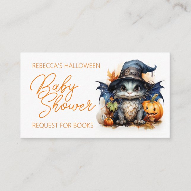 Baby Dragon Halloween Book Request Baby Shower Enclosure Card (Front)