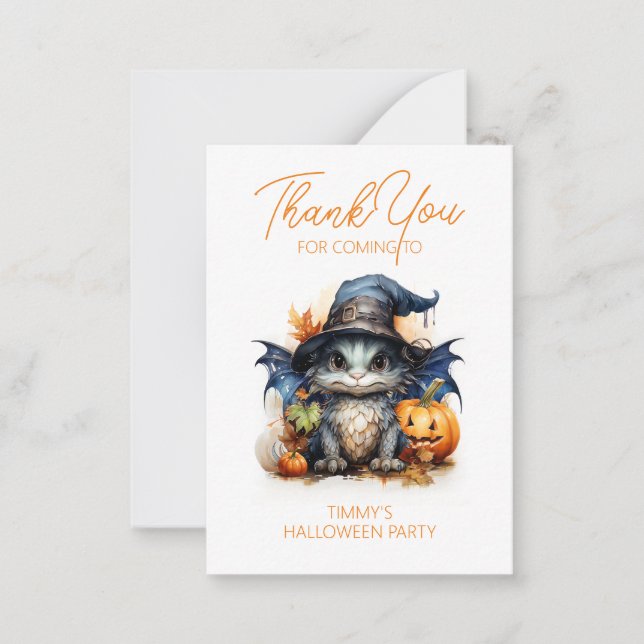 Baby Dragon Halloween Party Favor Note Card (Front)