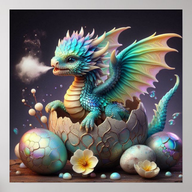 Baby Dragon hatching from an Egg Poster (Front)
